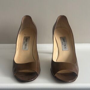 Jimmy Choo Tan Peep Toe Heels